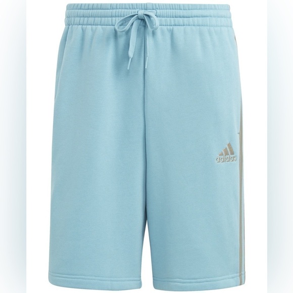 Adidas Men's 3-Stripes 10" Fleece Short Blue Drawstring Elastic Waist shorts - Picture 2 of 16